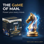 FertillMed Bold & Deep men’s health supplement box featuring a golden chess knight and lightning effects.